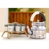 Hand Painted Kettle Set of 9 Pcs (Pack Contents - 1 Handpainted Kettle, 6 Handpainted Glass, 1 Iron Roped Stand, 1 Brown Natural Wood Tray