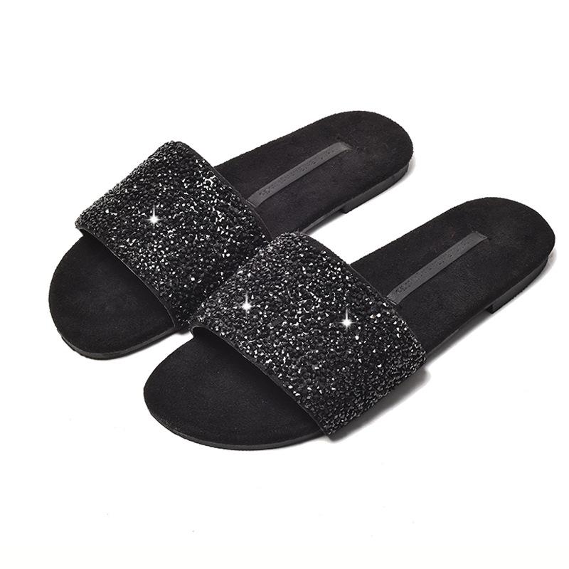 Flat-bottomed Rhinestone Slippers Outer Wear Summer 2025 New Fashion Versatile Special Large Size 41-45 Internet Celebrity Sandals Ins Tide