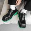 Fashion2024 Men's Japan Karajuku Korean Style Fashion Streetwear Thick Platform Casual Green Leather Shoes Lace Up Dress Leather Shoes
