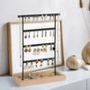 Metal Earring Display Stand Earrings Rack Desktop Sturdy Ornament Wooden Base with Tray for Stud
