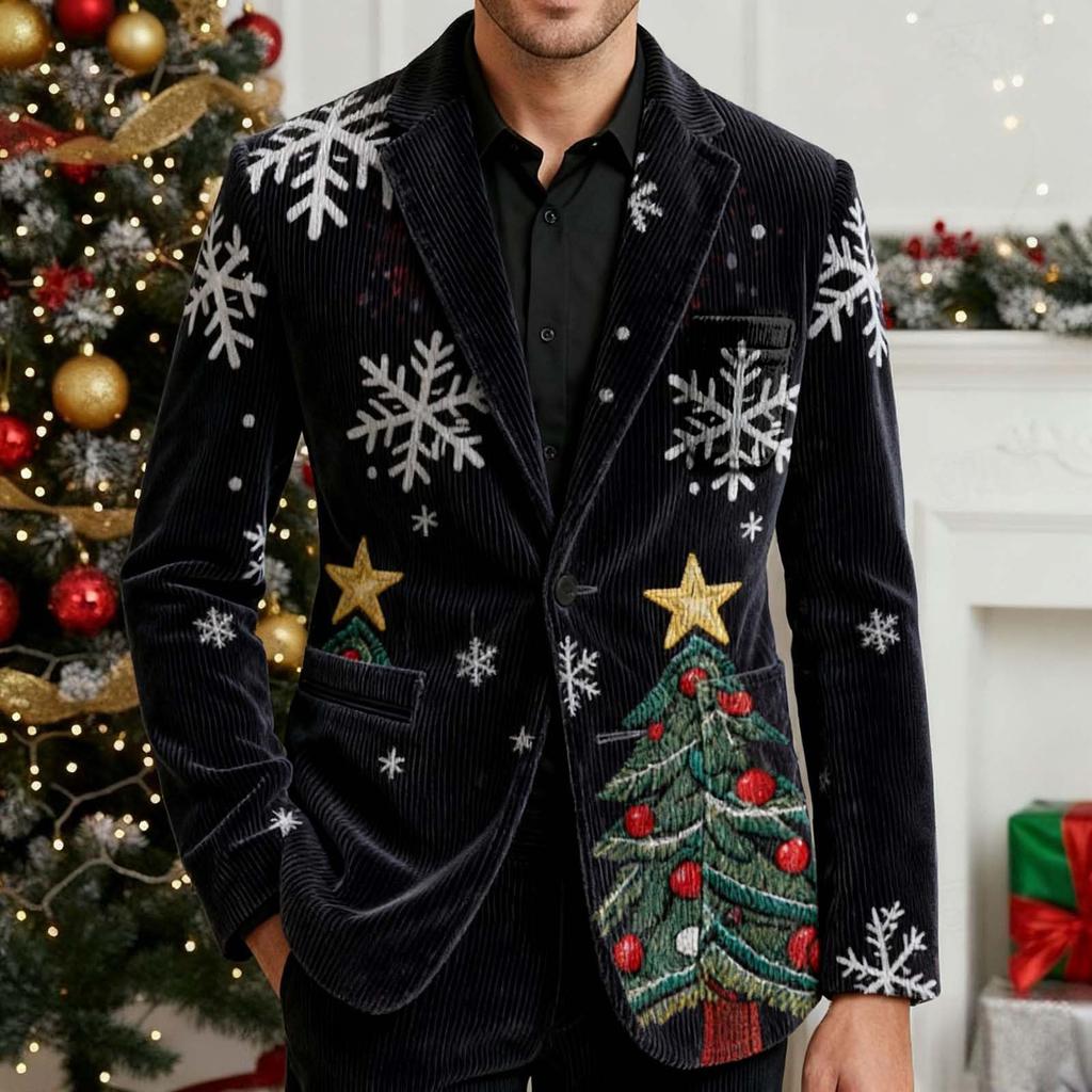 Men's Printing Corduroy Warm Pocket Suit Jacket Cardigan Men's Casual Suit
