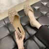 Glitter Crystal Pearl Studs Ballet Shoes Women Square Toe Slip On Loafers Cozy Shallow Cut-out Ballerina Flats Moccasins Female