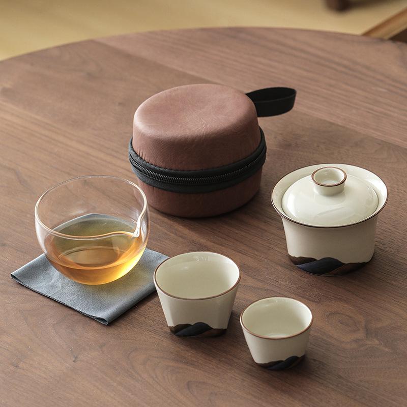 Kung Fu Travel Tea Set Portable Outdoor Retro One Pot Two Cups Cover Bowl Teacup Kung Fu Tea Set Kuaike Cup Outdoor