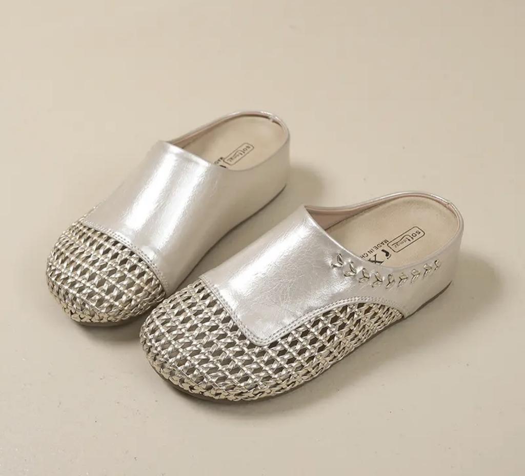 Thick-bottomed Woven Hollow Baotou Cool Slippers Women's 2025 New Comfortable and Breathable Beach Roman Slippers