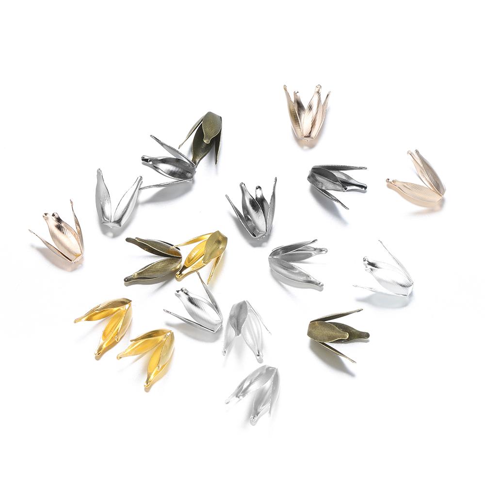100pcs/lot Silve Gold Flowers Filigree Petal Beads Caps Findings Bulk End Spacer Charms Bead Cap For Jewelry Making DIY Supplies