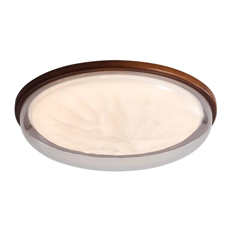 "Walnut Finish Full Spectrum Ceiling Lamp: Designer Round Bedroom & Study Light"