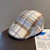 Color Grid Clashing Classic Wool Felt Newsboy Hat Color Blocking Fall Use Winter