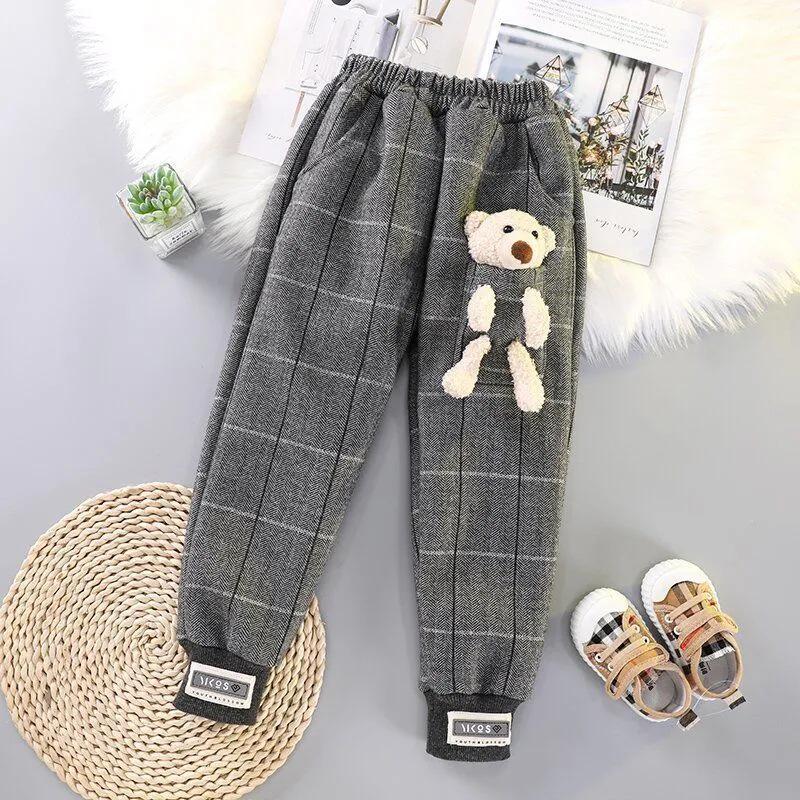 Girls' Thickened Sports & Casual Corduroy Sweatpants - Autumn/Winter Plus Velvet One-Piece for Medium & Large Children