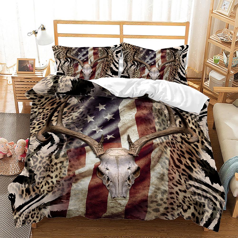 Home Bedding Single Double Bed Full Size Deer Print Pillowcase and Quilt Cover Bedding Home Decoration Bedding Large Bed Quilt Cover Full Size