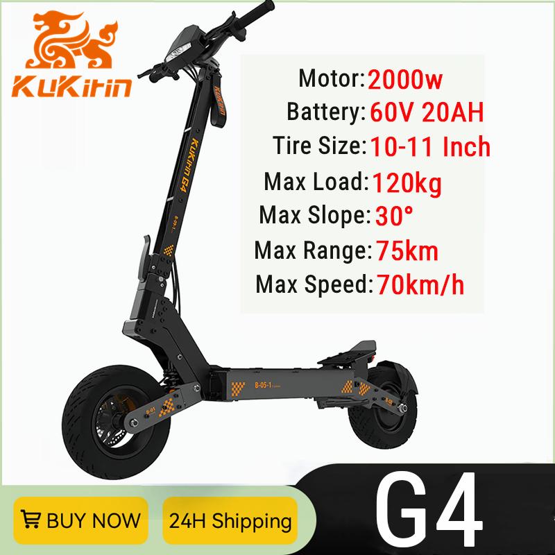 EU Stock KuKirin G4 Electric Scooter 2000W Motor 60V 20Ah Battery 75km Top Range 70km/h Max Speed 11" Off-Road Vacuum Tires