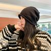 Big Head Circumference Drawstring Knitted Stacking Hat Women's Curled Edge Pullover Cold Hat Showing Face Small Bag Head Confinement Hat