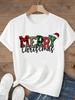 (Asian Size) Tee Top Festival Merry Christmas New Year Holiday Women Letter Sweet Cute 90s Print Lady Short Sleeve Fashion Graphic T-shirts