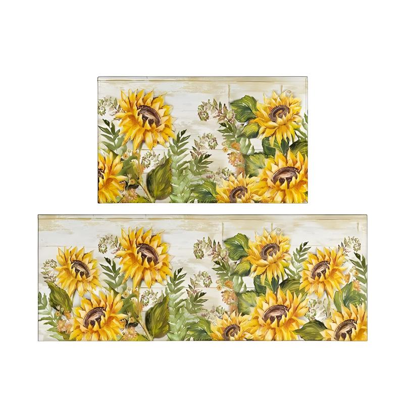 Sunflower Spring Floral Kitchen Mat & Doormat Set - Two Pieces