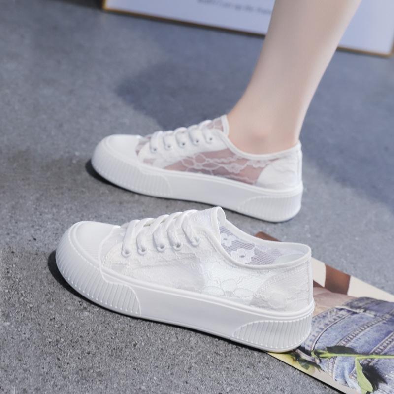 Summer Women Lace Casual Shoes Woman Mesh Breathable Sneakers Flats Comfort Shallow Platform Floral Loafers Walking Black Shoes