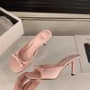 Trend  Slipper Mules High Heels Shoes Summer Best Street Look Females Square Head Open Toe Bow Strappy Sandals Slides Women