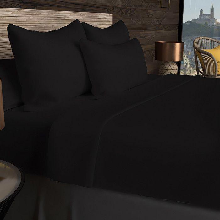 57 Thread Count Cotton Fitted Sheet 140x200 Cm UNI Black, by Soleil D'ocre