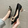 2024 Shoes Women Spring New Korean Version Pearl Rhinestones Pointed Toe Women's Shoes Chunky Heels Pumps Zapatillas Mujer