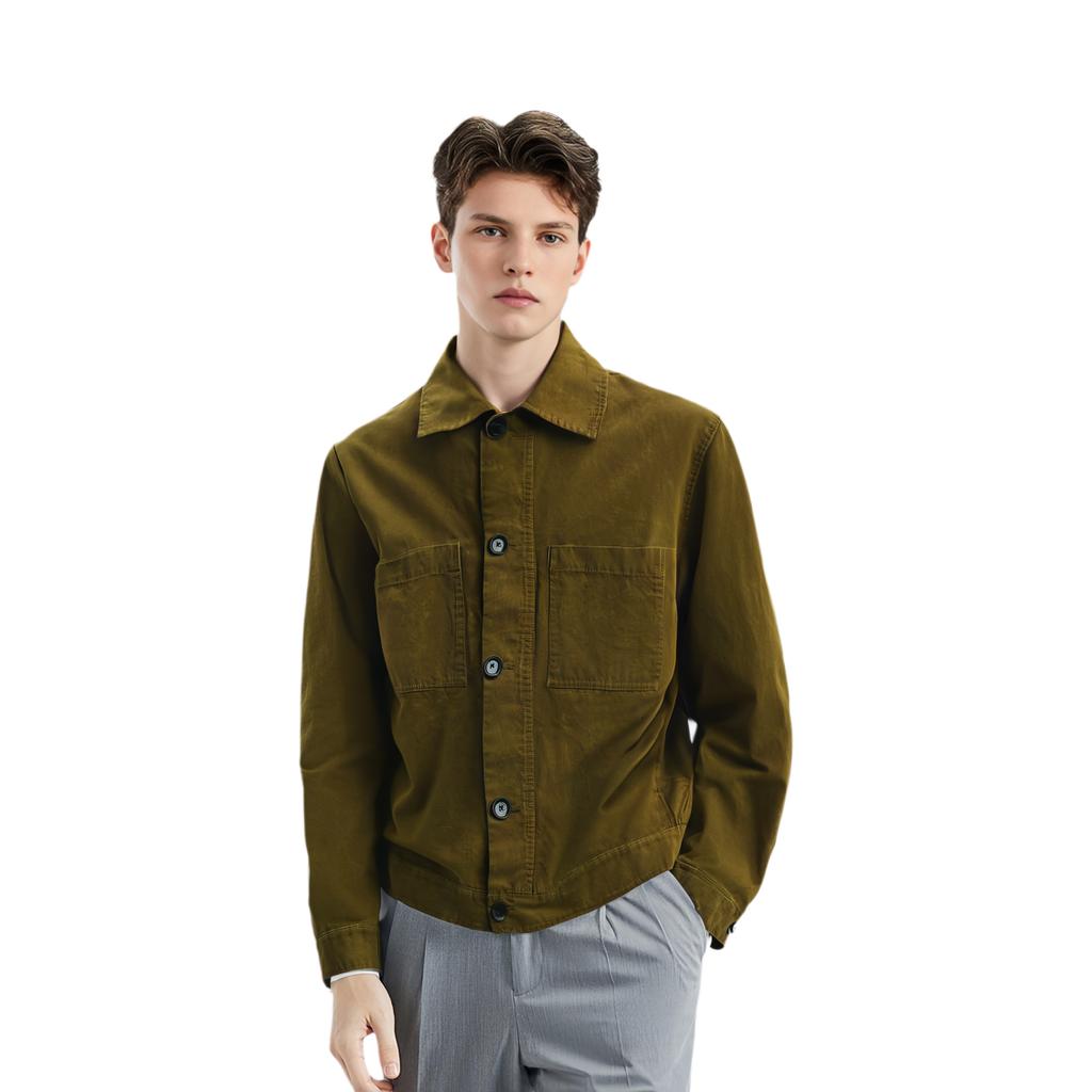 Zara Solid Color Lapel Single-Breasted Long Sleeve Jacket Men Jackets Yellow-Green 7563505 510