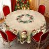 Christmas Round Tablecloth 60 Inch Wrinkle-Free Santa Claus Table Cover Retro Tablecloth Winter Decoration for Home Dining Table