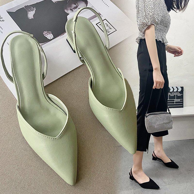 Baotou Sandals for Women In Summer, Simple Pointed Square Heel Sandals for Women In High Heels, Slim Strap Fashion, Women's Singles Shoes