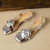 Ladies Shoes Closed Flowers Silver with Low Heels Women's Sandals Anti Slip Hot Summer 2025 Comfortable Vintage Comfort Price