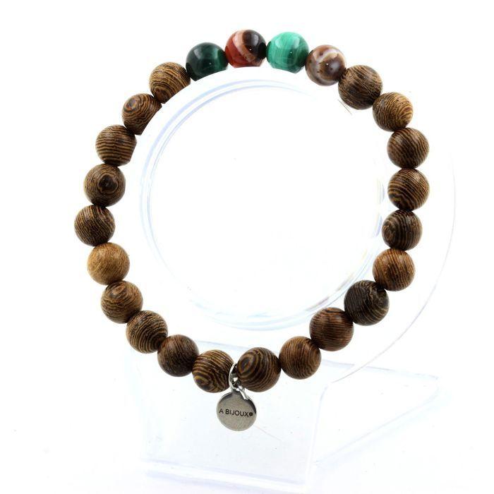 Stones and Minerals. Congo Malachite Beads Bracelet + Dream Agate + 8 Mm Wood. Made In France.