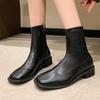 Fashion Shoes Female 2024 New Side Zip Women's Boots Autumn Winter Square Toe Solid Short Barrel Chunky Heels Large Size Fashion Boots