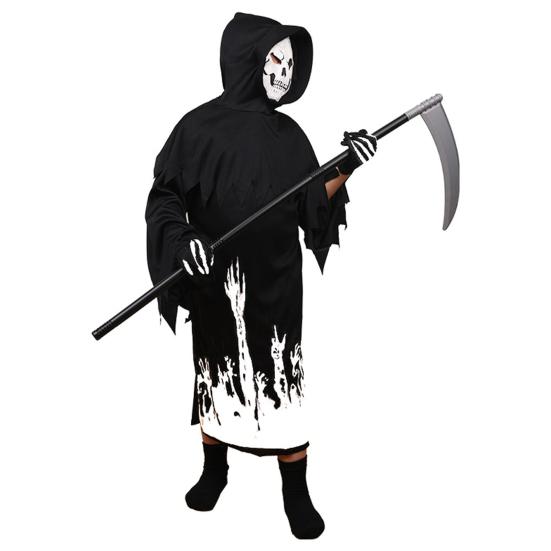 Halloween Grim Reaper Costume for Kids Glow-in-the-Dark Cosplay Outfit with Scythe for Halloween Parties Dress-Up