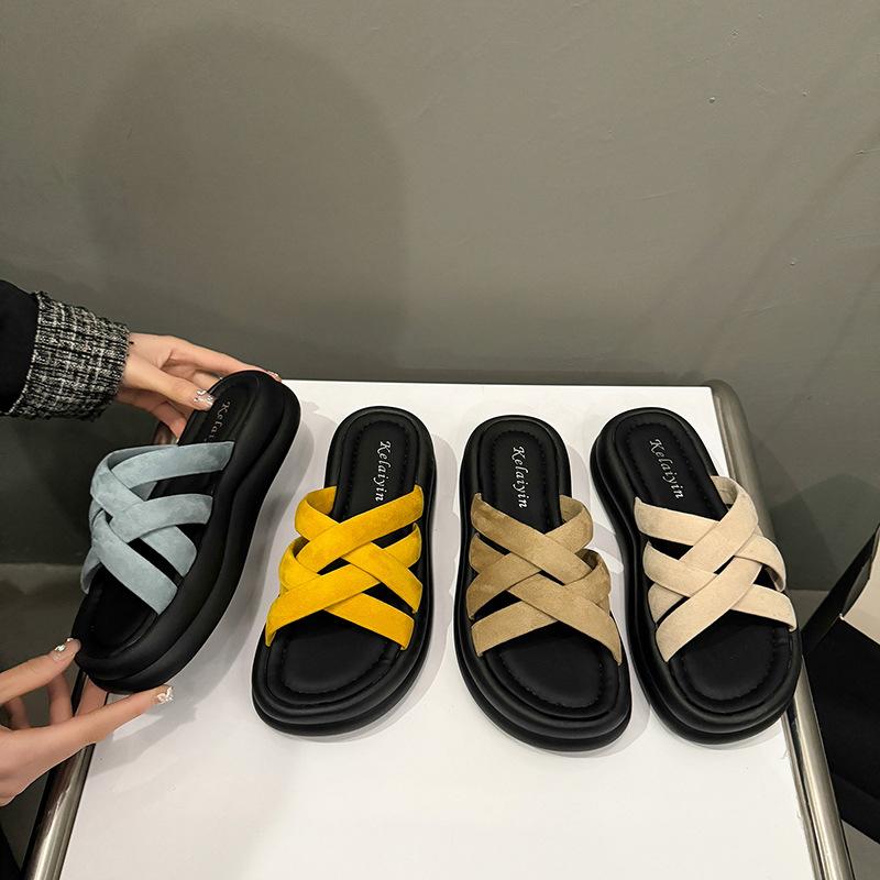 New Cross-strap Flat-bottomed Slippers Summer Women Wear Sandals Fashion Soft-soled Home Slippers Korean Version Sandals Women