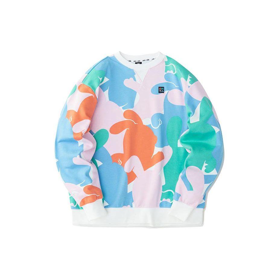 Anta All Over Print Logo Round Neck Long Sleeve Sweatshirt Women Sweatshirt Paper-White 162248718N-1