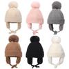 Fur Ball Winter Baby Hat for Girls Boys Plush Lining Kids Beanie with Earflap Knitted Infant Bonnet Children Cap for Skiing 2-6Y