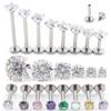 Alisouy 1PC G23 Titanium Zircon Internally Thread Ear Tragus Helix Labret Lip Ring Cartilage Stud Earring Piercing Body Jewelry
