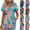 Женская свободная повседневная футболка с принтом и V-образным вырезом, с короткими рукавами Футболка с короткими рукавами