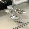 Fashion Advanced Sense ~! Silver Patent Leather Rhinestone Bow Pointy Half Slippers For Women With Fine Heels And High Heels