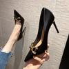 Versatile Black High Heels Women's Stiletto Heels Spring 2025 New French High-end Workplace Comfortable Pointed Single Shoes