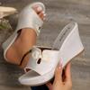 Women's Slippers Wedge Wedge 2024 Hot Selling Summer Solid Color Fashion Flower Open Toe High Heels Casual Slippers Slip On