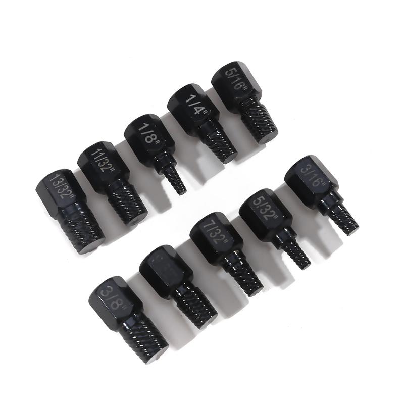 10Pcs Screw and Bolt Extractor Drill Bit Set Steel Multi-Spline Damaged Screw Extractor Broken Bolt Stud Remover Tools