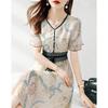 All-match Floral Summer Chiffon Skirt Slim Waist Dress New Women's Summer