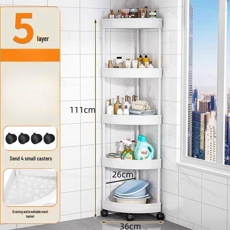 Triangular Floor-Standing Multi-Layer Storage Rack for Bathroom and Living Room