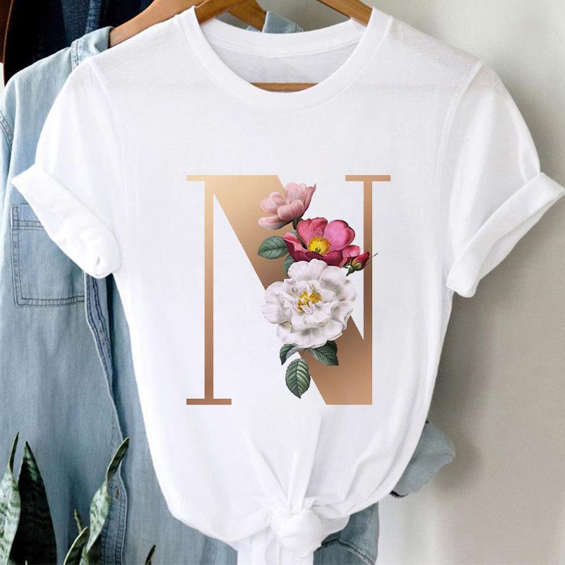 Woman Tshirts 26 Letter Customization T-Shirt Ladies Fashion Top Female Tees Casual T Shirt Summer Short Sleeve Femme