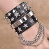 Pu Leather Star Skull Wristband Zinc Alloy Bracelet Cuff Gothic Punk Bracelets Women Men Metal Armbands Adjusted Jewelry
