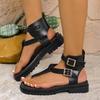 Fashion Summer New Sandals Thick Bottom Roman Style Flip Flops Fashion Ankle Belt Buckle Thick Middle Heeled Women's Shoes Large Size