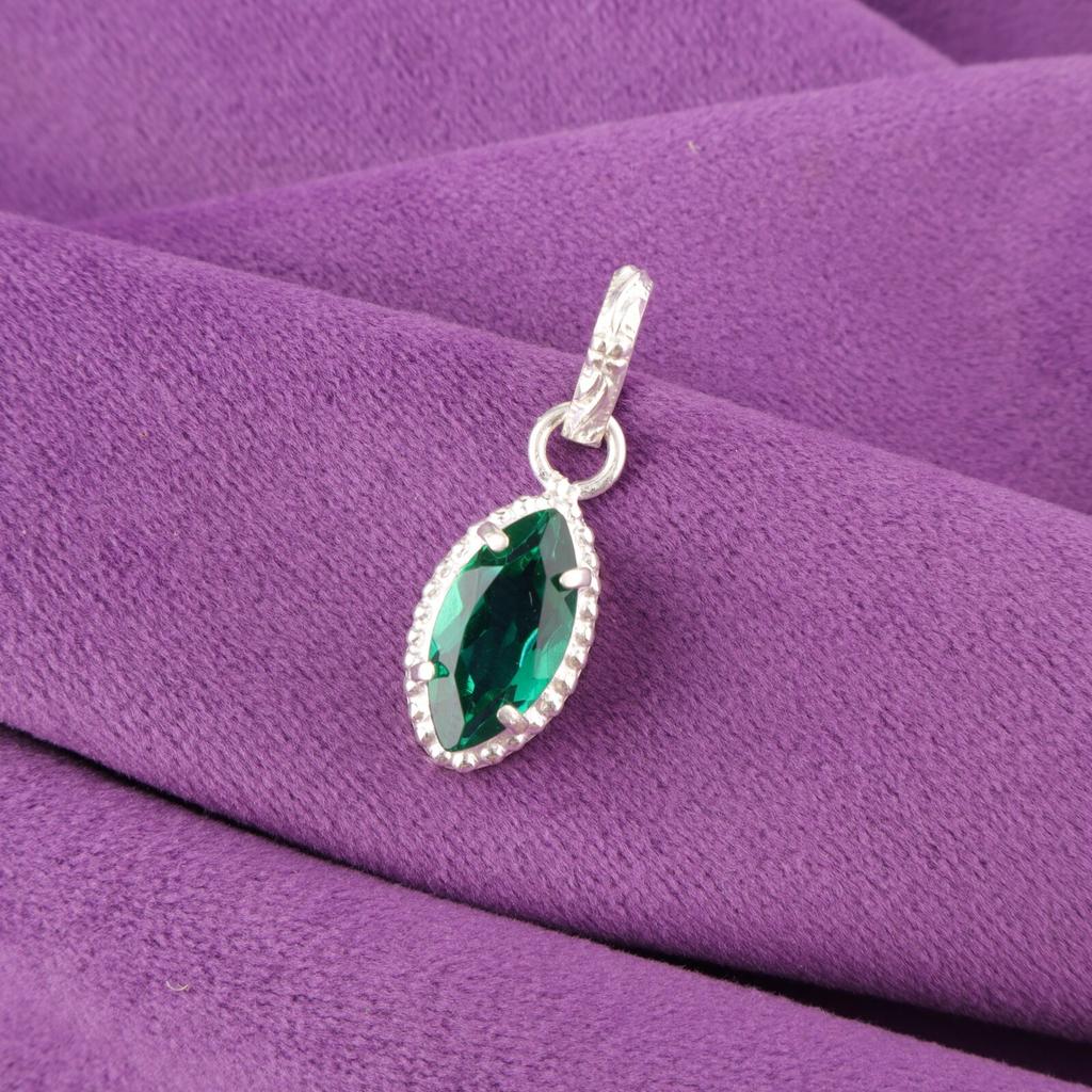 Green Emerald Stone 925 Sterling Silver Birthday Gift Wedding Pendant Jewelry PP-59-9