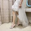 2024 Fashion Delicate New White Bride Wedding Shoe Water Diamond Princess Satin Small Size Bridesmaid Champagne Gold Dress Shoes