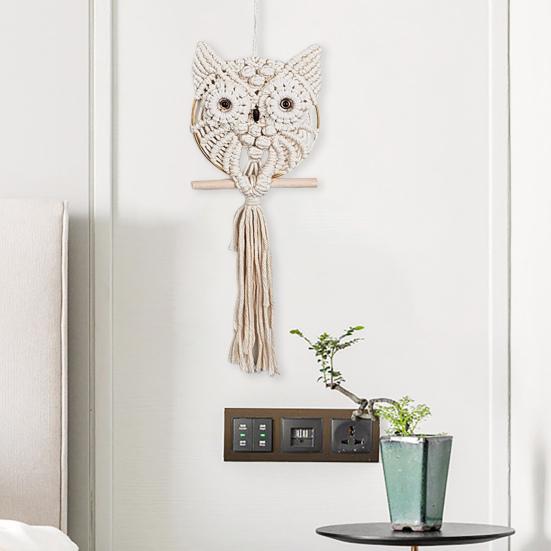 Owl Macrame Wall Hanging Decor for Living Room Office Bedroom Hand Woven Boho Tapestry Owl Markaf Wall Art Crafts
