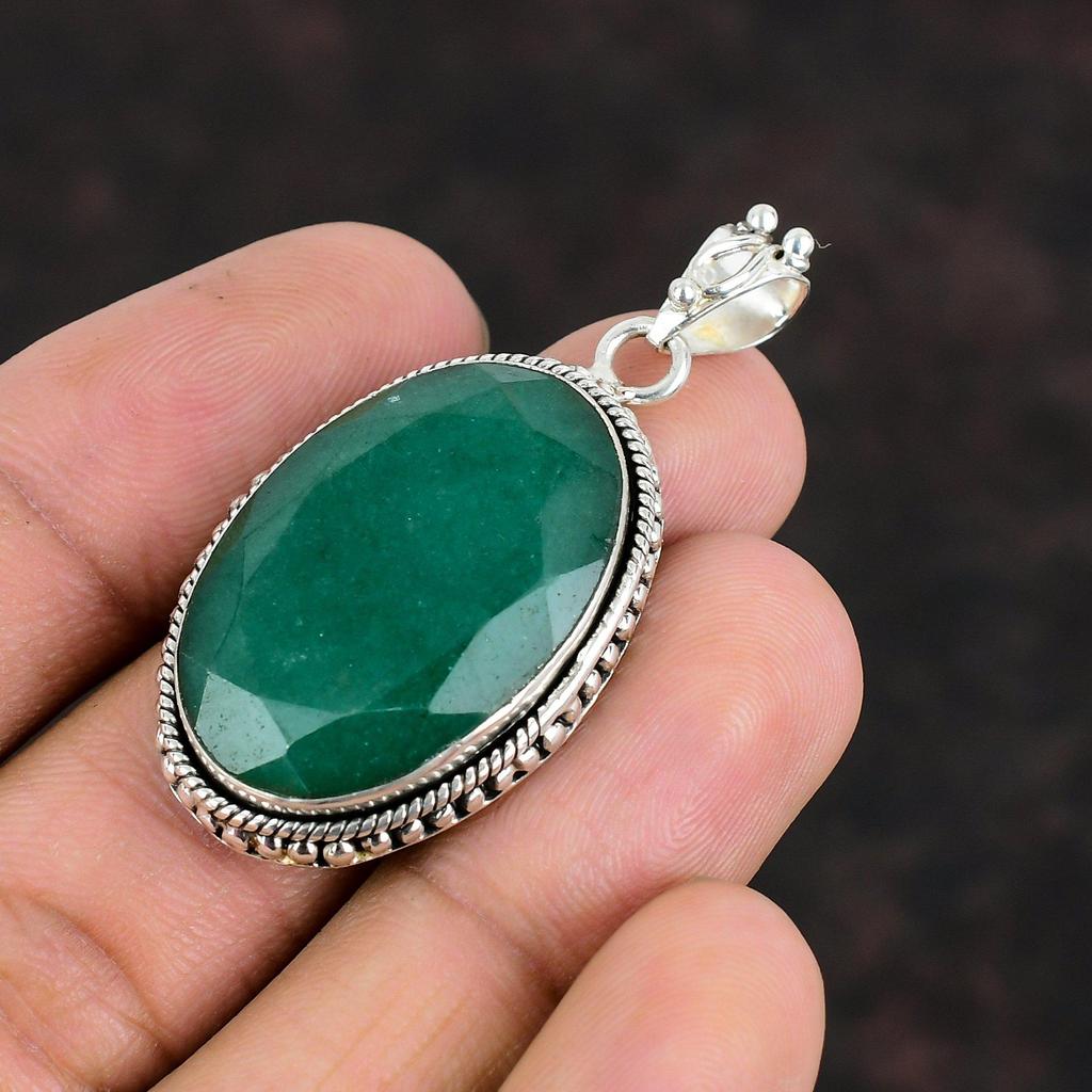 Faceted Zambian Emerald Pendant 925 Sterling Silver Pendant Very Pretty Gemstone Jewelry Handmade Statement Pendant Silver Jewelry For Gifts