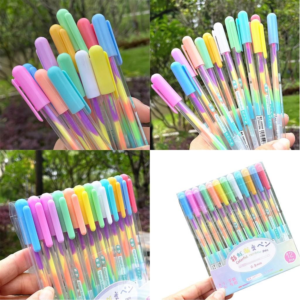 6/12x Rainbow Gel Pen Colorful Rainbow Pen Rainbow Ballpoint Pen Neons Gel Pen for Writing Drawing Journaling Sketching