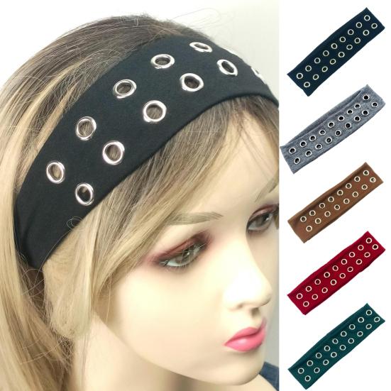 Headband Punk Style Rock Air-eye Decor Hair Band Elastic Fabric Eyelets Punk Headwrap Hair Accessory