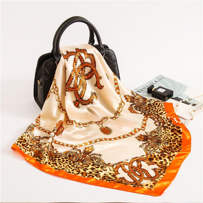 90cm Square Shawls Women Hijab Scarf For Hair Fashion Print Kerchief Neck Scarves Female Silk Satin Bag Scarfs For Ladies Banada