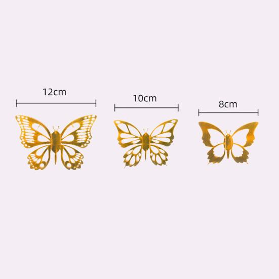 1 Set Wall Sticker with Glue Hollow Out Design Paper Art 3D Butterfly Refrigerator Sticker Home Decoration Household Supplies